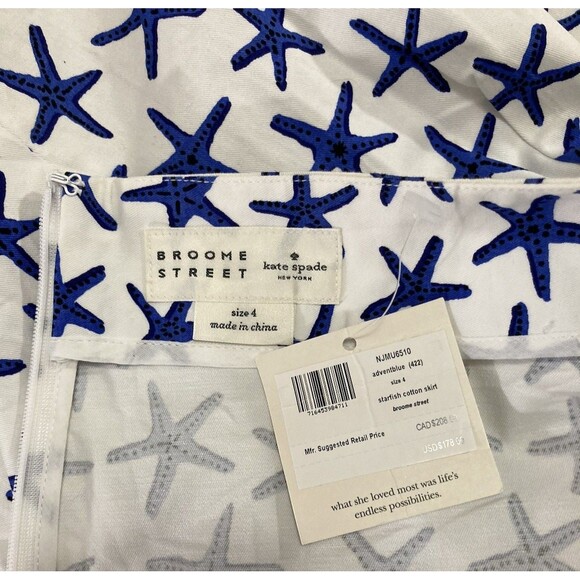 Kate Spade Broome Street Skirt 4 Blue White Starfish Print Mini Preppy Chic - Picture 4 of 7